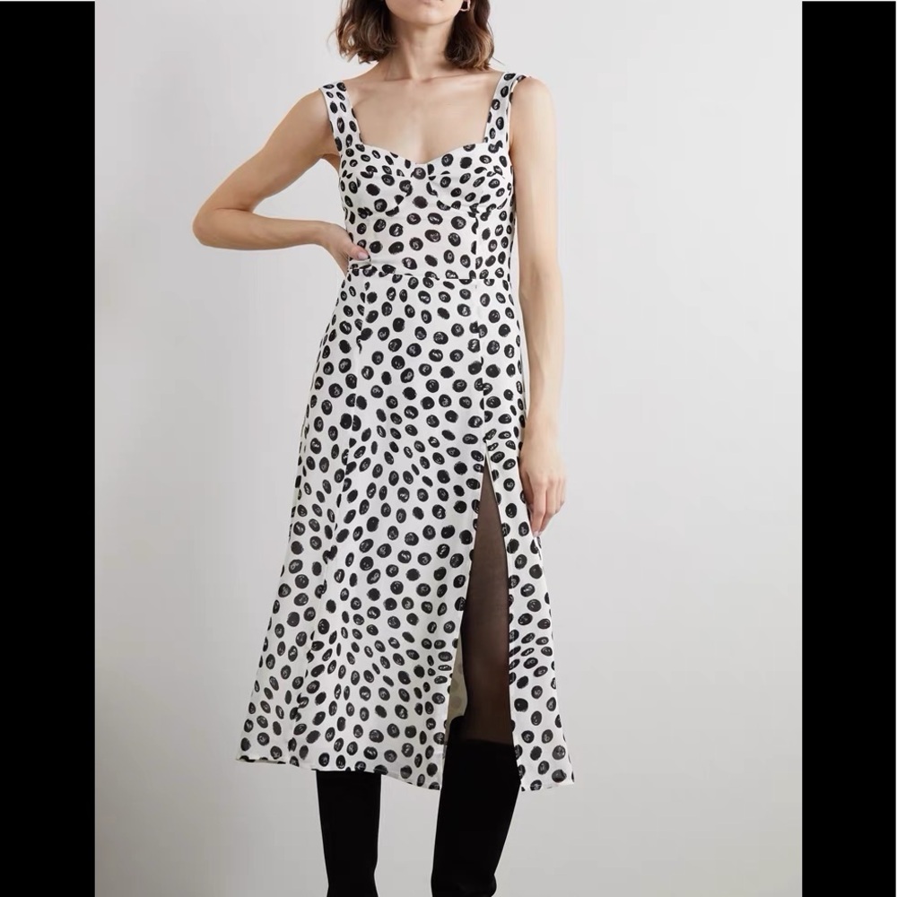 Reformation Fulton polka-dot crepe de chine midi dress